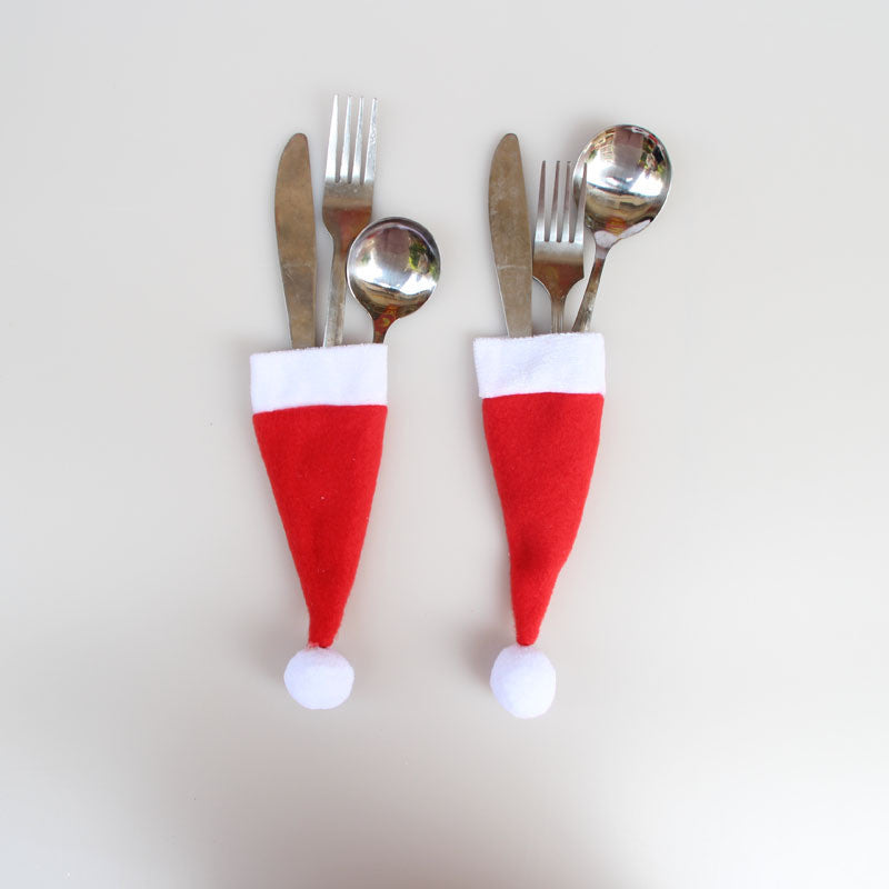 Christmas Caps Cutlery Holder Fork Spoon Pocket Christmas Decor Bag Kitchen Tableware Holder Bag Gift