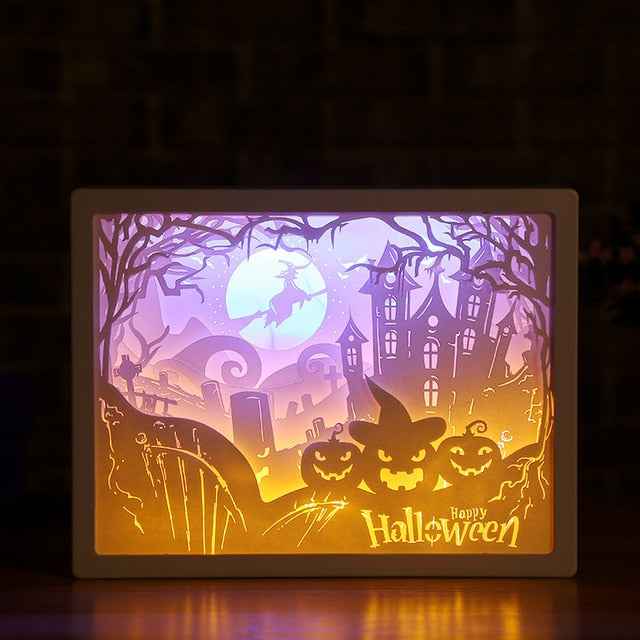 3D Paper Carving Night Lights LED Table Lamp Bedroom Bedside Night Lights Christmas Halloween Carved Decor Lamp Birthday Gifts