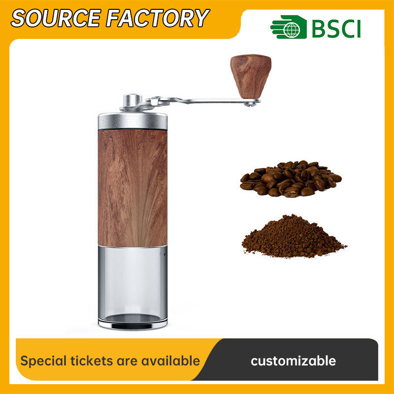 Coffee Grinder, Hand Grinder, Stainless Steel Grinder, Hand Grinder for Coffee Beans, Wood Grain, Portable Household Use