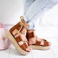 Summer Wedge Espadrilles Women Sandals 7CM Heel Pointed Fish Mouth Sandals Woman Hemp Lace Up Women Platform Sandals