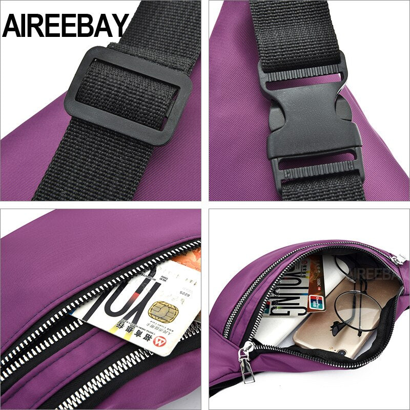 AIREEBAY New Fanny Pack For Women Waterproof  Waist Bags Ladies Fashion Bum Bag Travel Crossbody Chest Bags Unisex Hip Bag