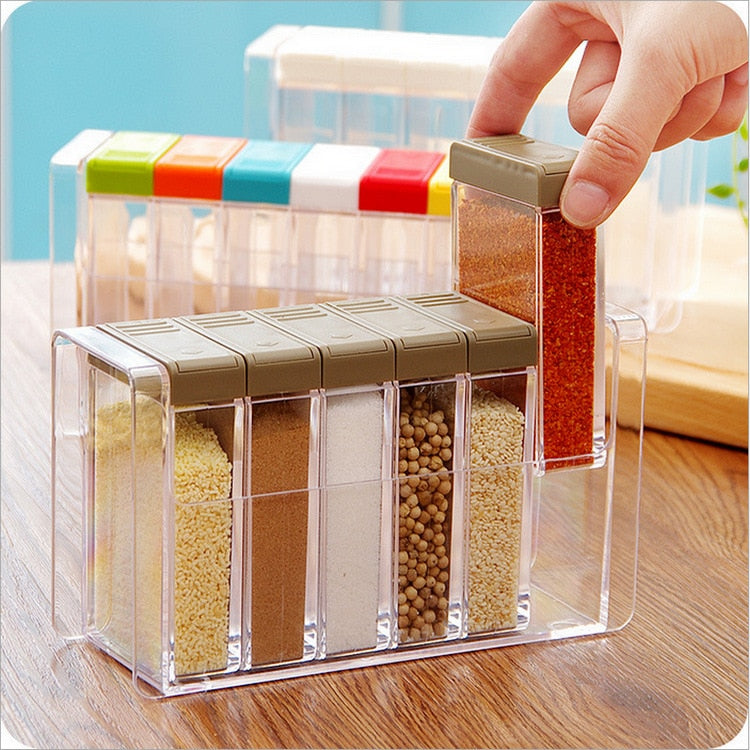 Transparent Spice Jar Set Salt and Pepper Seasoning Bottle Colorful Lid Kitchen Condiment Cruet Storage Container