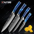 XITUO kitchen knives Set Exquisite blue resin handle Laser Damascus pattern Chef knife Santoku Cleaver Slicing Knives Best Gift