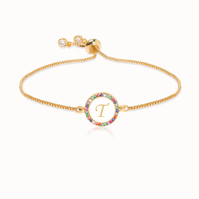 Colorful Rainbow Zircon 26 Letter Bracelet for Women adjustable initial Bracelet Femme Snake Chain Jewelry Christmas gifts