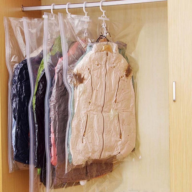 Can Hang Vacuum Bag For Clothes Foldable Transparent Border Compression Organizer Pouch Sealed Storage Bags Save Space organizer