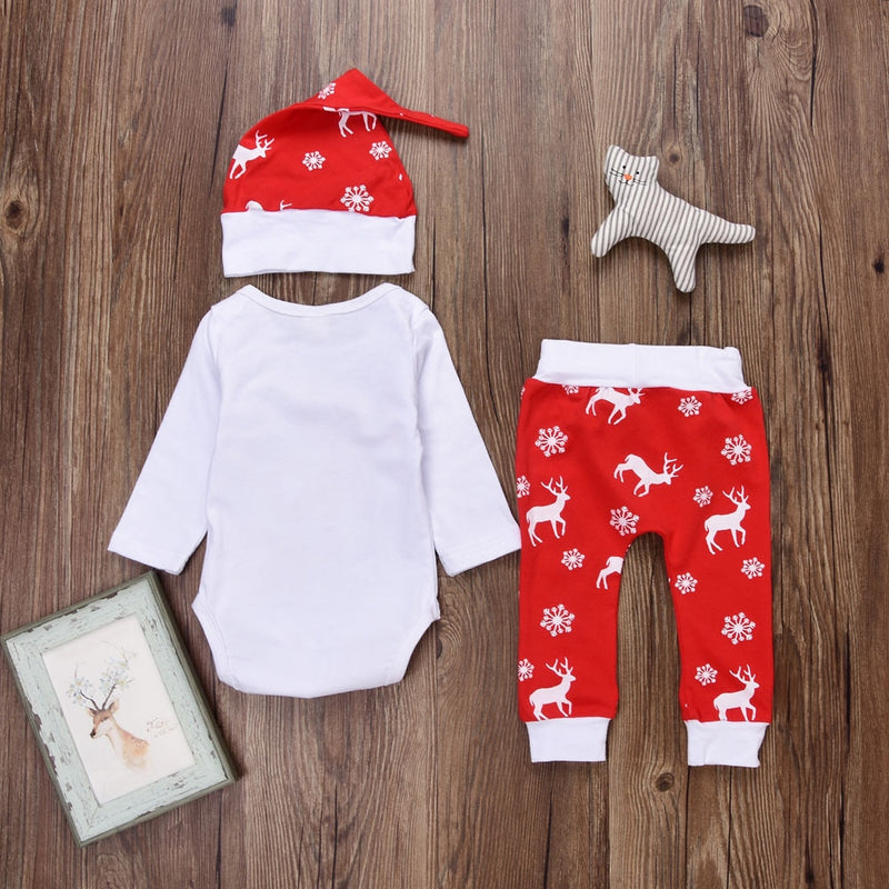 Toddler Kids Plus Size Clothes Sets Infant Baby Boys Girls Romper Letter Print Long Sleeve Tops Pants Christmas Deer Outfits Set