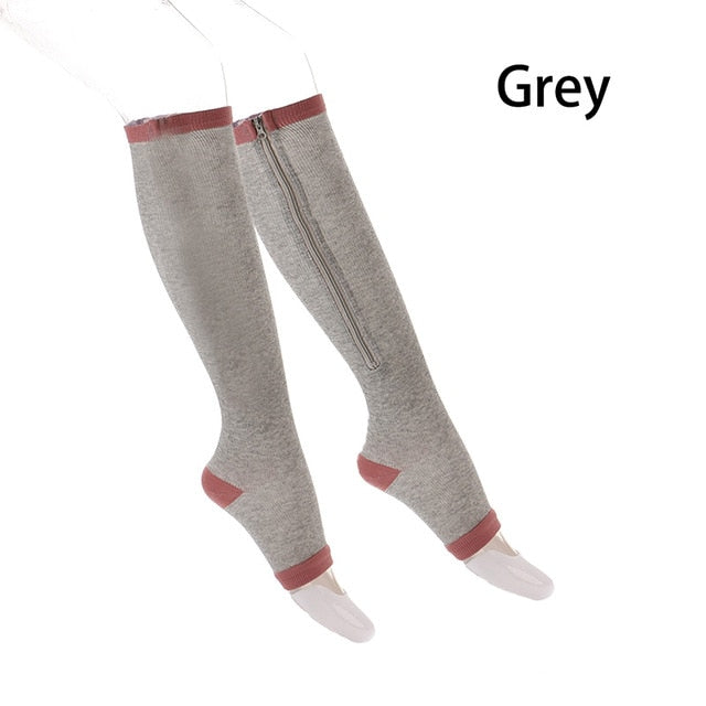 1 Pair Unisex Compression Socks Zipper Leg Support Knee Socks Women Men Open Toe Thin Anti-Fatigue Stretchy Socks Drop shipping