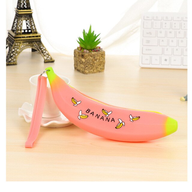 Simple Banana Green Onion Student Pencil Bag Super Cute Silicone Large Capacity Female Pencil Case Purse