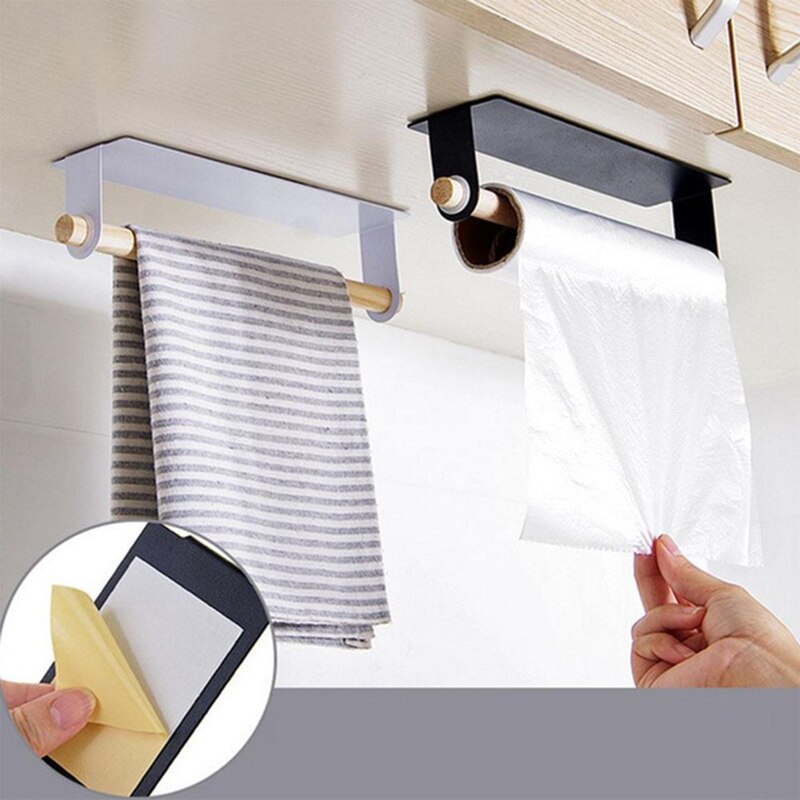 Top Quality Paper Holders Towel Storage Rack Paste type non-perforated iron towel bar tissue holder Wall Mounted Roll Paper Hold