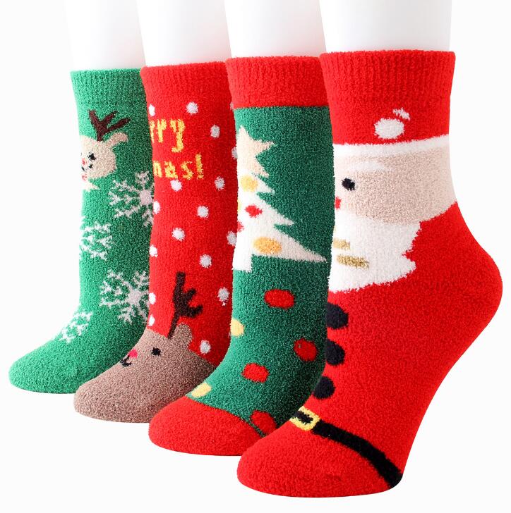 Winter Warm Coral Velvet Christmas Stockings Thickening Elk Socks