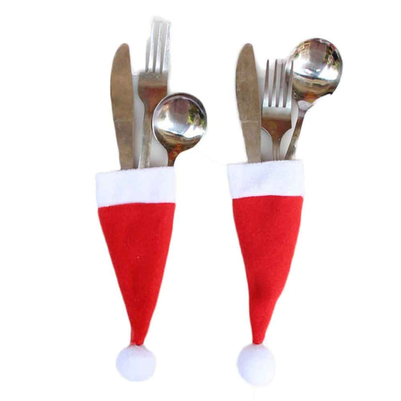 Christmas Caps Cutlery Holder Fork Spoon Pocket Christmas Decor Bag Kitchen Tableware Holder Bag Gift