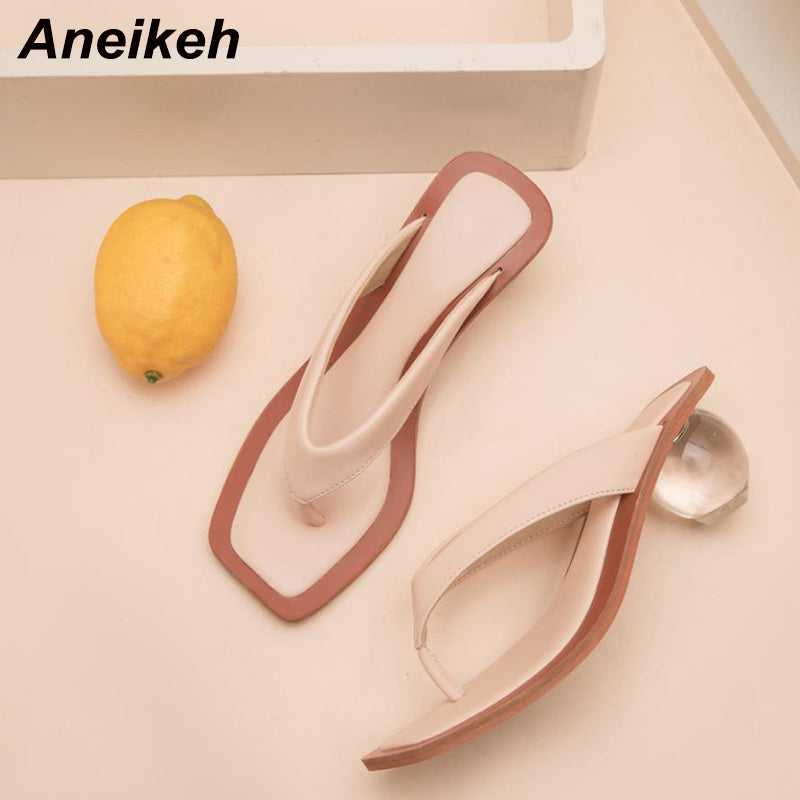 Aneikeh Women Sandals Clear Transparent Med Heel Round Heel Shoes Open Toed Slipper Sandals For Party Shoes Women Pumps 43