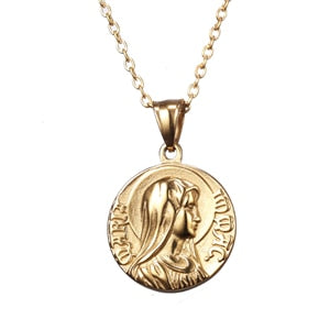 Fashion Gold Color And Silver Color Charm Jesus Virgin Mary Religion Coin Pendant Necklace Jewelry For Men Women Gifts