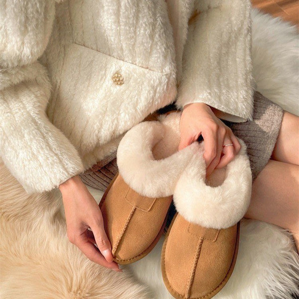 Snow boots for women in winter, plush and thick cotton shoes for students, versatile plush hooded slippers for women