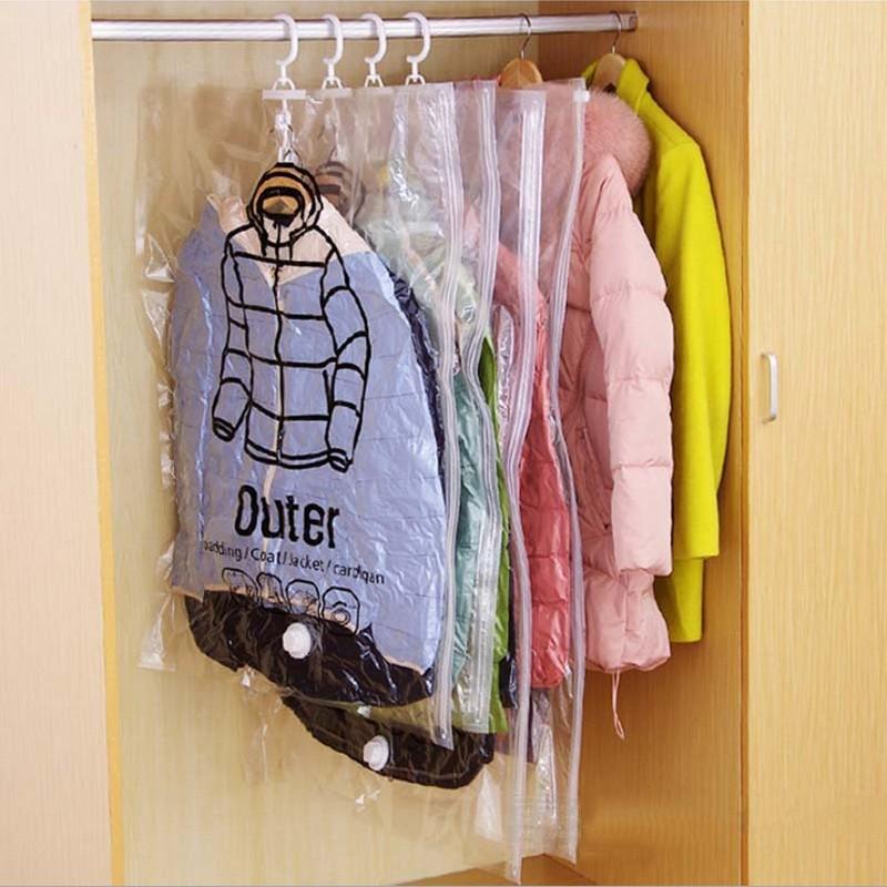 Can Hang Vacuum Bag For Clothes Foldable Transparent Border Compression Organizer Pouch Sealed Storage Bags Save Space organizer