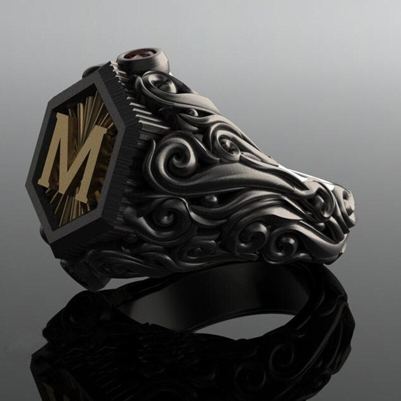 Classic Fashion Bohemian Black M Letter Stainless Steel Rings for Men Hip Steampunk Motorcycle Ring Men Wedding Jewelry