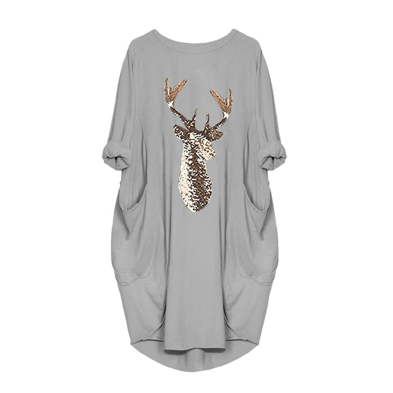 Women long sleeve dress harajuku casual knee-length dress s-5xl plus size dresses elbise christmas moose print party vestidos