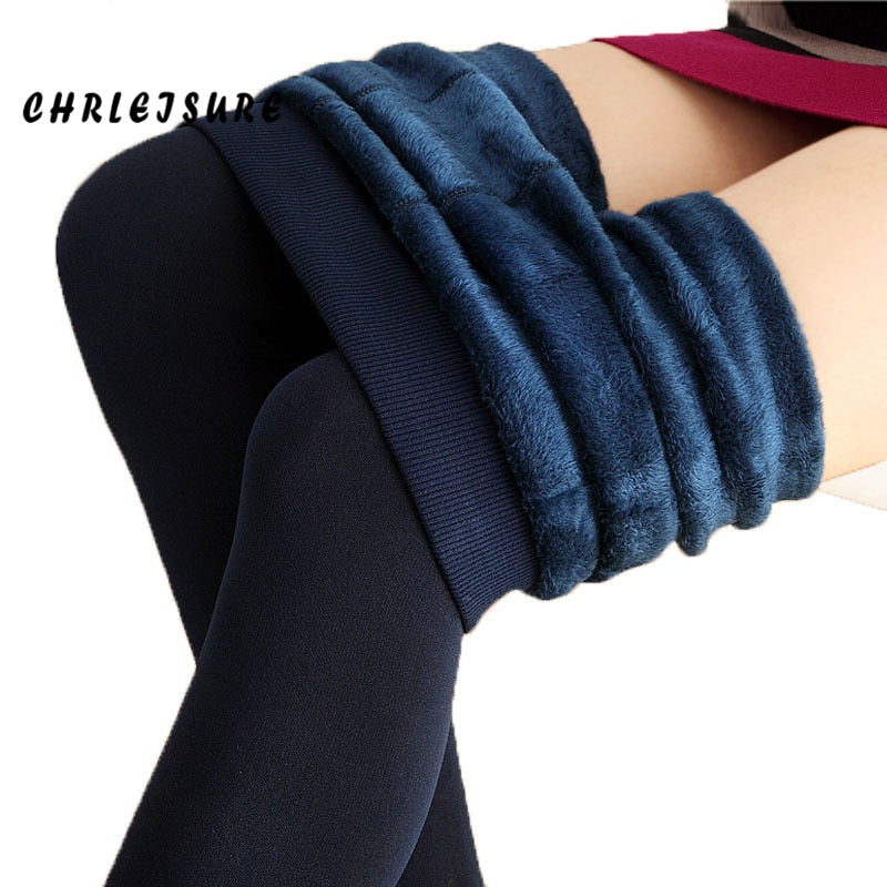 Warm Women's Plus Velvet Winter Leggings Ankle-Length Keep Warm Solid Pants High Waist Large Size Women Leggings