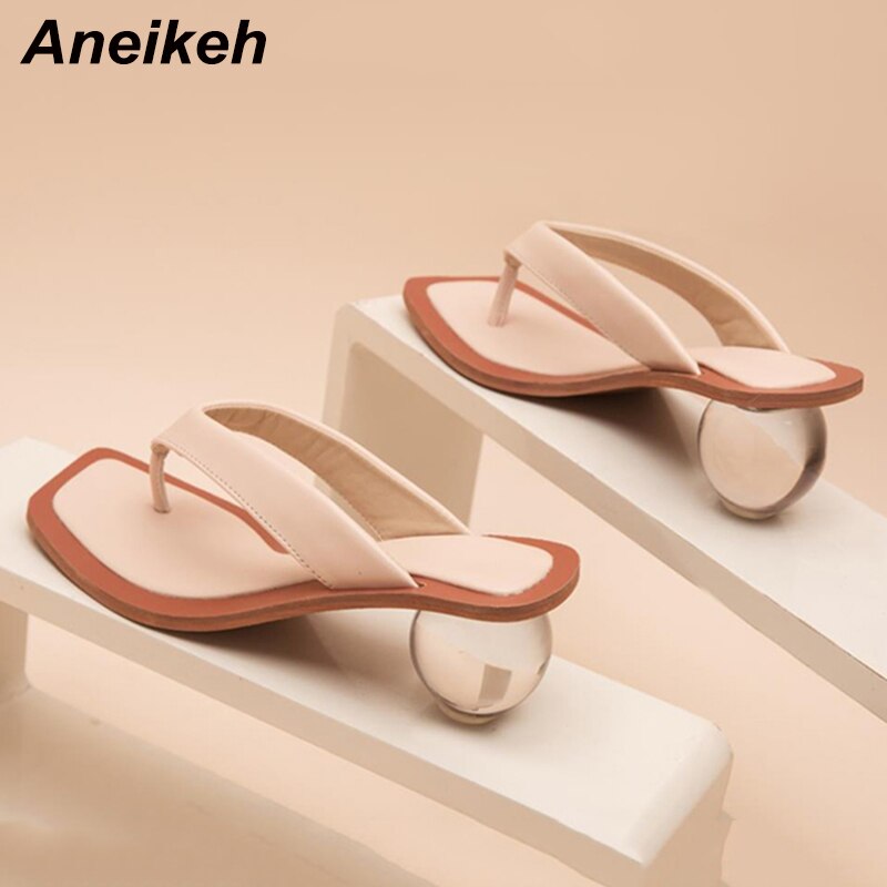 Aneikeh Women Sandals Clear Transparent Med Heel Round Heel Shoes Open Toed Slipper Sandals For Party Shoes Women Pumps 43