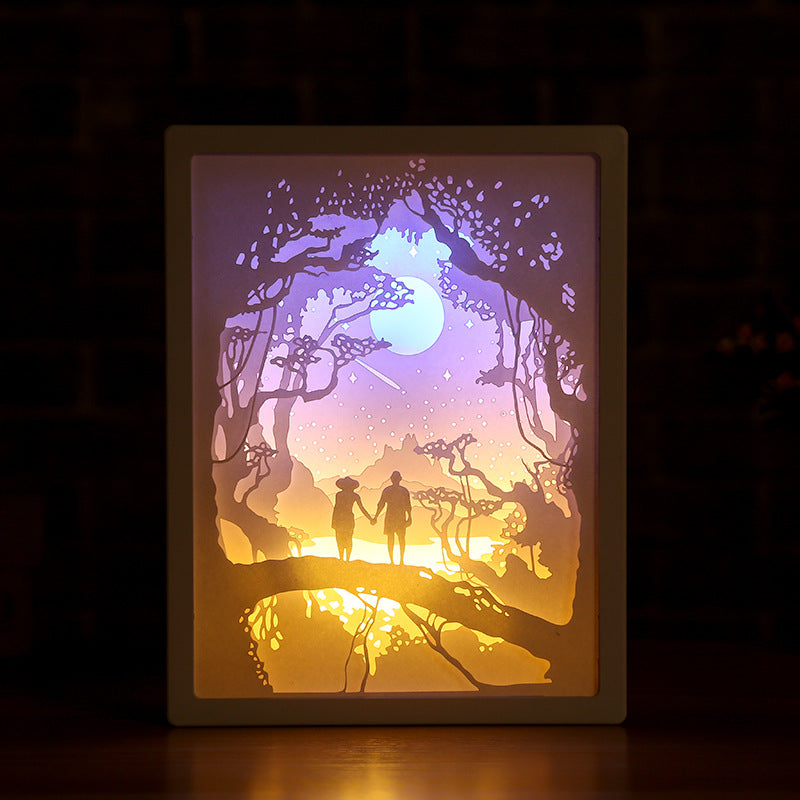 3D Paper Carving Night Lights LED Table Lamp Bedroom Bedside Night Lights Christmas Halloween Carved Decor Lamp Birthday Gifts