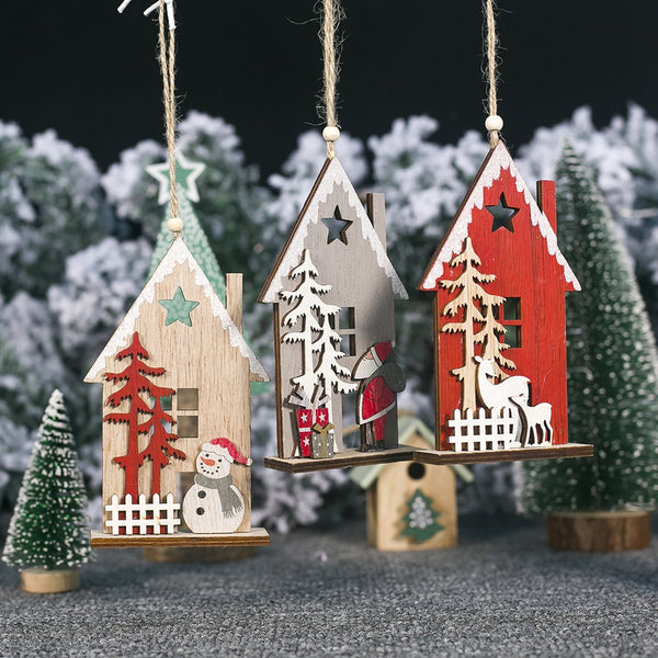 creative wooden hollow colorful house christmas tree decorations elk showman christmas decorations for home Xmas new year decor