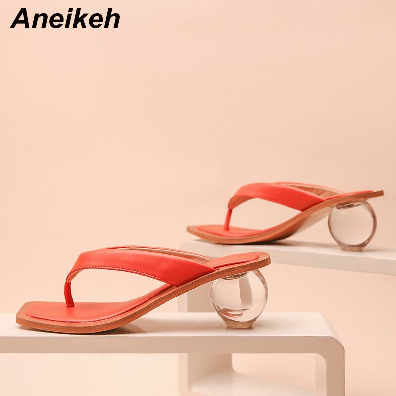 Aneikeh Women Sandals Clear Transparent Med Heel Round Heel Shoes Open Toed Slipper Sandals For Party Shoes Women Pumps 43