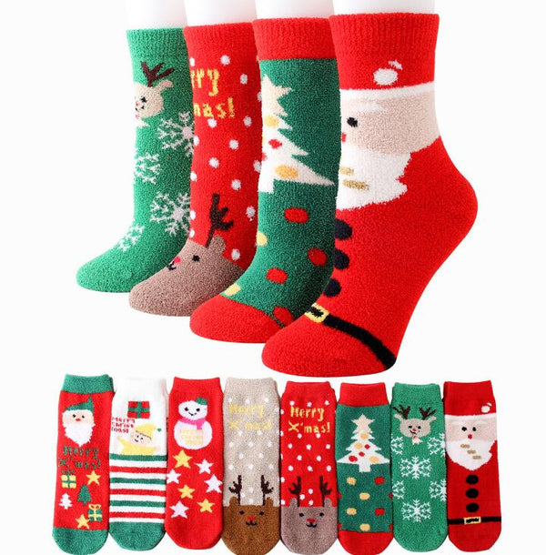 Winter Warm Coral Velvet Christmas Stockings Thickening Elk Socks