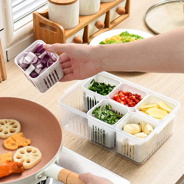 Simple and Convenient Scallion Preservation Box with Lid Divided Refrigerator Preservation Box Fruit and Vegetable Food Box