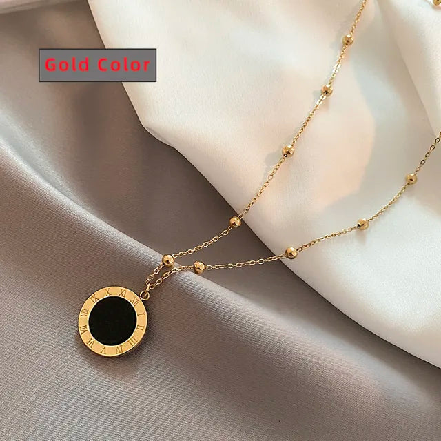 Classic Fashion Stainless Steel Roman Digital Wafer Pendant Necklace 2023 Fashion Jewelry Christmas Party Women's Sexy Necklace