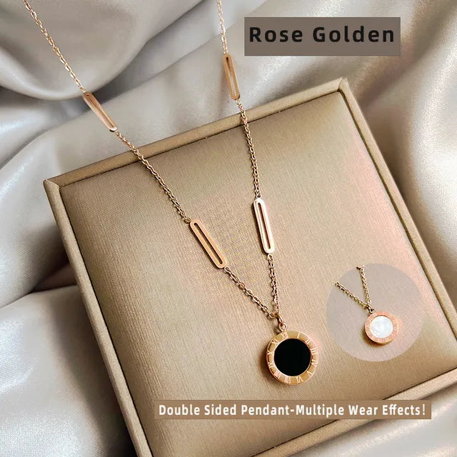 Classic Fashion Stainless Steel Roman Digital Wafer Pendant Necklace 2023 Fashion Jewelry Christmas Party Women's Sexy Necklace