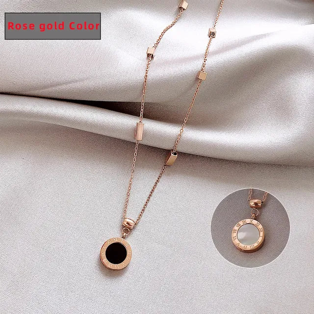 Classic Fashion Stainless Steel Roman Digital Wafer Pendant Necklace 2023 Fashion Jewelry Christmas Party Women's Sexy Necklace