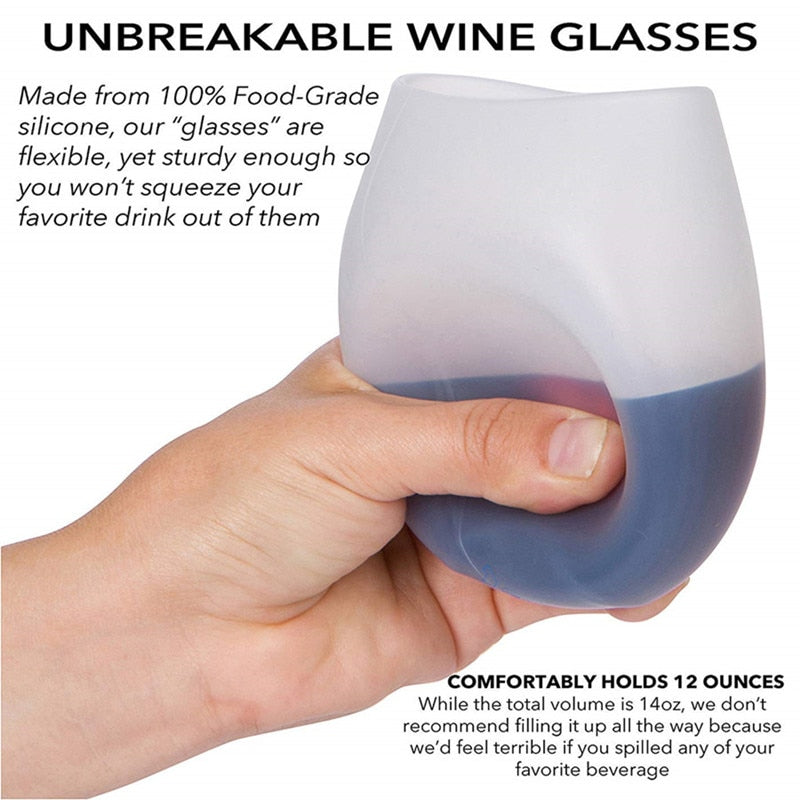 Unbreakable Silicone Wine Glasses BPA-Free Portable Printed Outdoor Wine Cups for Travel Picnic Pool Boat Camping