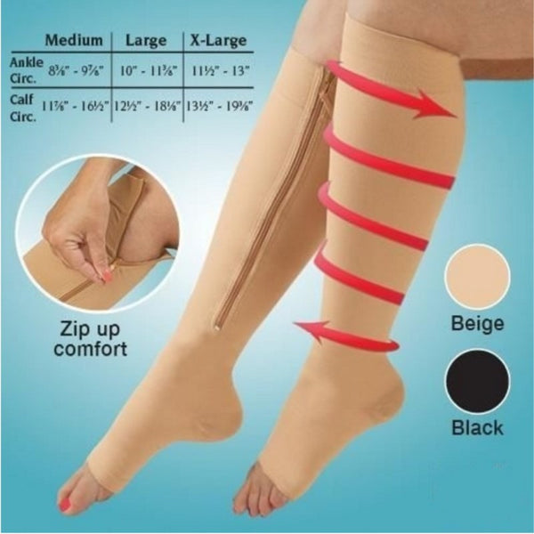 1 Pair Unisex Compression Socks Zipper Leg Support Knee Socks Women Men Open Toe Thin Anti-Fatigue Stretchy Socks Drop shipping