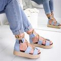 Summer Wedge Espadrilles Women Sandals 7CM Heel Pointed Fish Mouth Sandals Woman Hemp Lace Up Women Platform Sandals