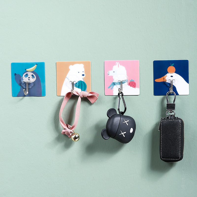 Cute Cartoon Hole-Free Wall Hanging Sticky Hook Seamless Key Coat Creative Kitchen Animal Sticky Hook