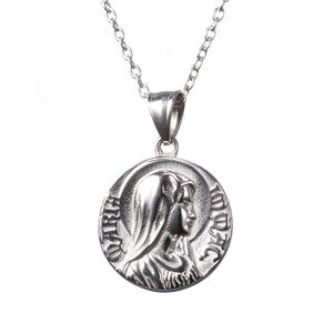 Fashion Gold Color And Silver Color Charm Jesus Virgin Mary Religion Coin Pendant Necklace Jewelry For Men Women Gifts