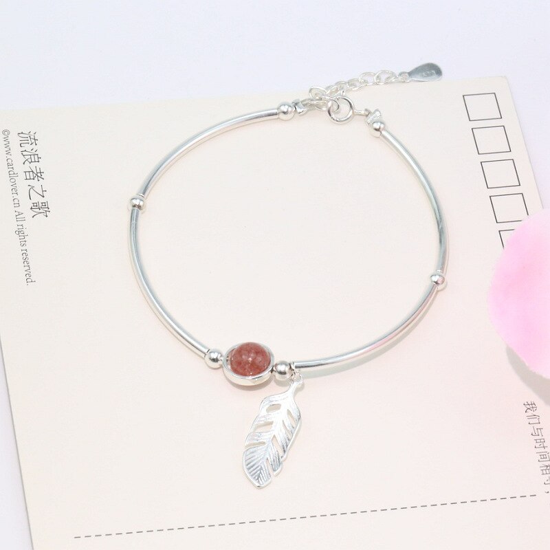 925 Sterling Silver Crystal Round Bead Feather Charm Bracelet & Bangles Adjustable Braclets For Women Wedding Jewelry SL261