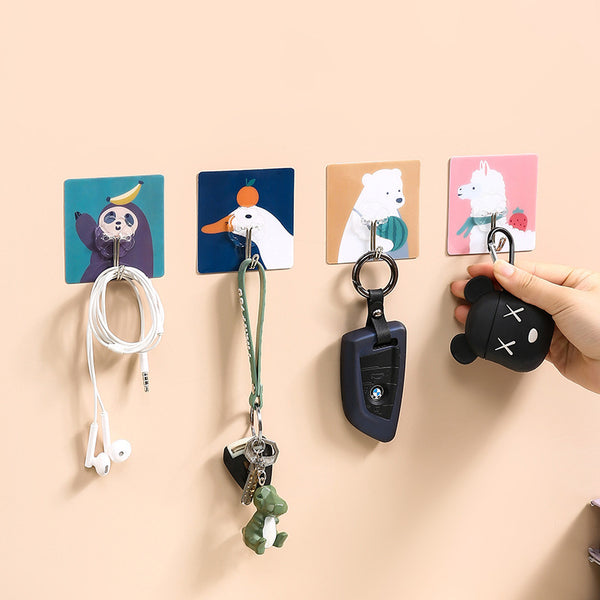 Cute Cartoon Hole-Free Wall Hanging Sticky Hook Seamless Key Coat Creative Kitchen Animal Sticky Hook