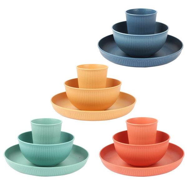 Wheat Straw Tableware Household Cup Rice Bowl Plate Three Piece Set