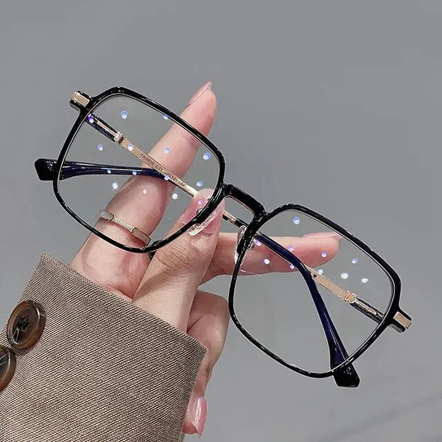 Fashion Big Square Anti Blue Light Glasses Ultra Light Transparent Metal Frame for Women Men Computer Eye Protection Spectacles