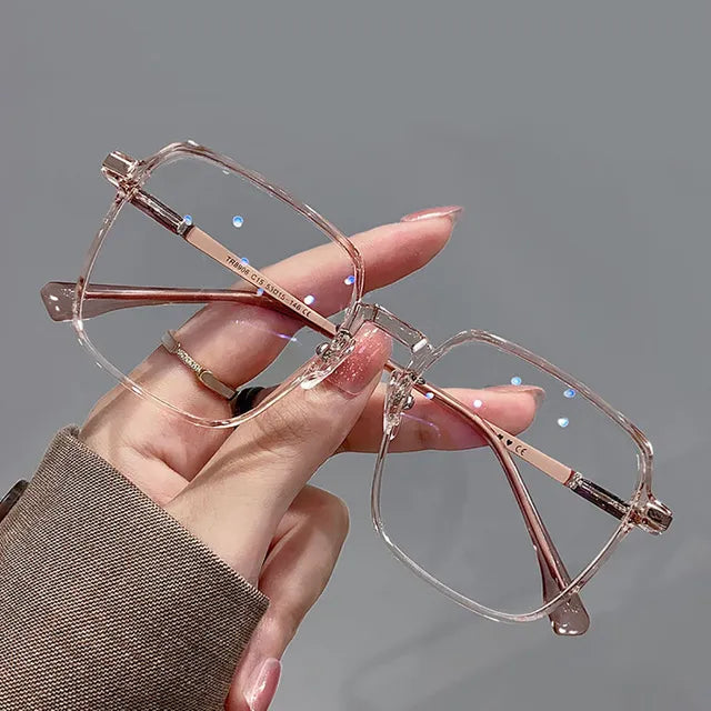 Fashion Big Square Anti Blue Light Glasses Ultra Light Transparent Metal Frame for Women Men Computer Eye Protection Spectacles