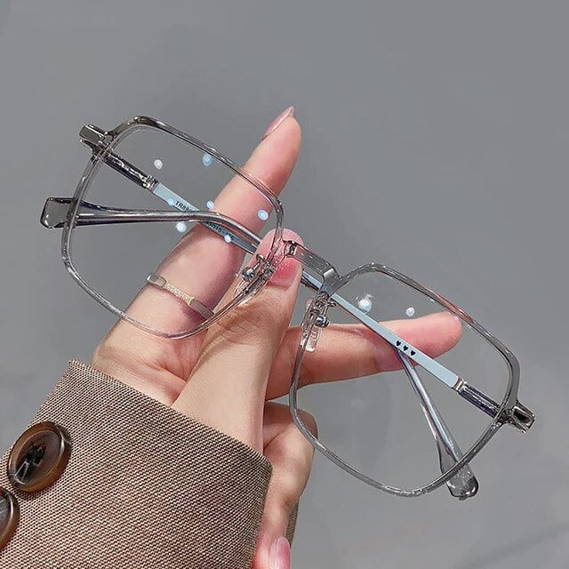 Fashion Big Square Anti Blue Light Glasses Ultra Light Transparent Metal Frame for Women Men Computer Eye Protection Spectacles