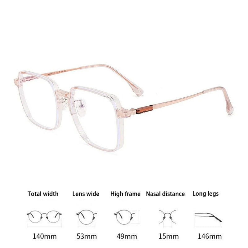 Fashion Big Square Anti Blue Light Glasses Ultra Light Transparent Metal Frame for Women Men Computer Eye Protection Spectacles