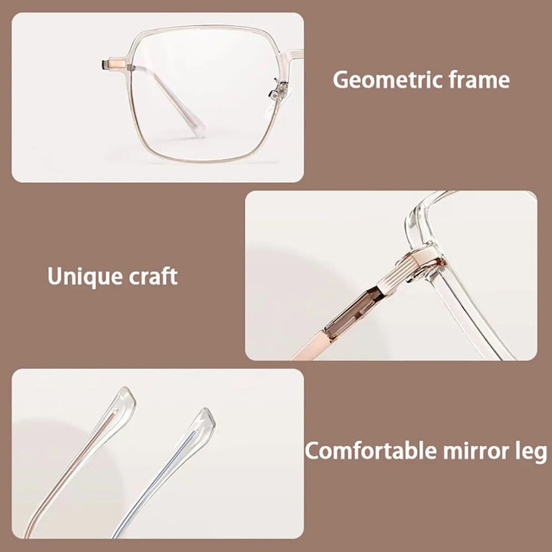 Fashion Big Square Anti Blue Light Glasses Ultra Light Transparent Metal Frame for Women Men Computer Eye Protection Spectacles