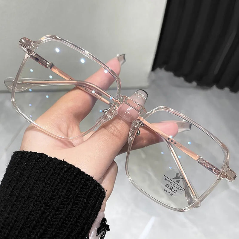 Fashion Big Square Anti Blue Light Glasses Ultra Light Transparent Metal Frame for Women Men Computer Eye Protection Spectacles