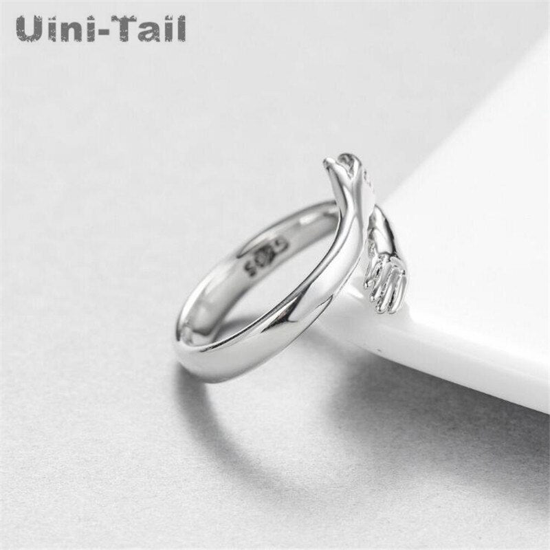 Uini-Tail hot new 925 sterling silver European and American jewelry love hug ring retro fashion tide flow open ring GN601