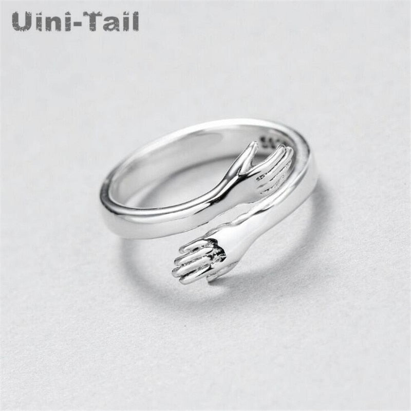 Uini-Tail hot new 925 sterling silver European and American jewelry love hug ring retro fashion tide flow open ring GN601