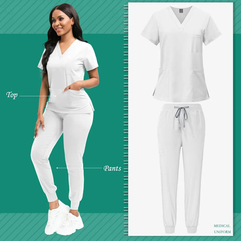 Slim Fit Women Scrubs Sets Hospital Medical Uniforms Nurses Accessories Dental Clinic Beauty Salon Spa Workwear Scrubs Tops Pant