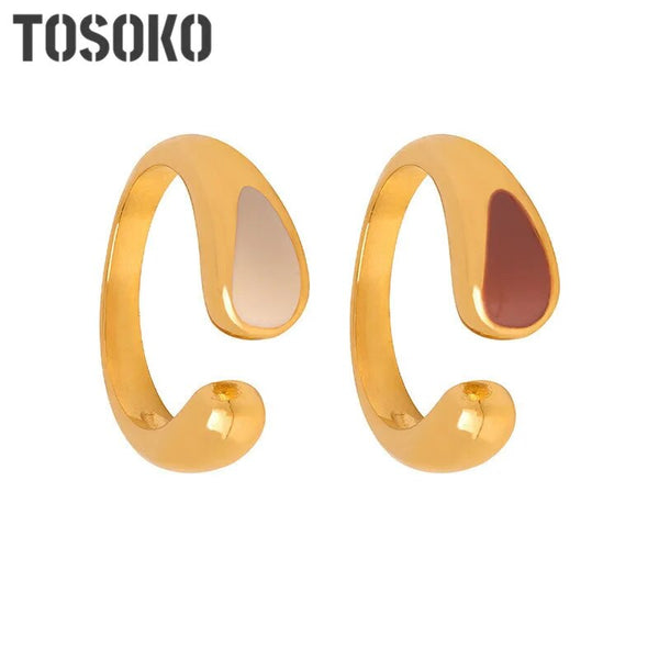 TOSOKO Stainless Steel Jewelry Elegant Colorful Drop Glaze Open Ring Women's Fashion Ring BSA584