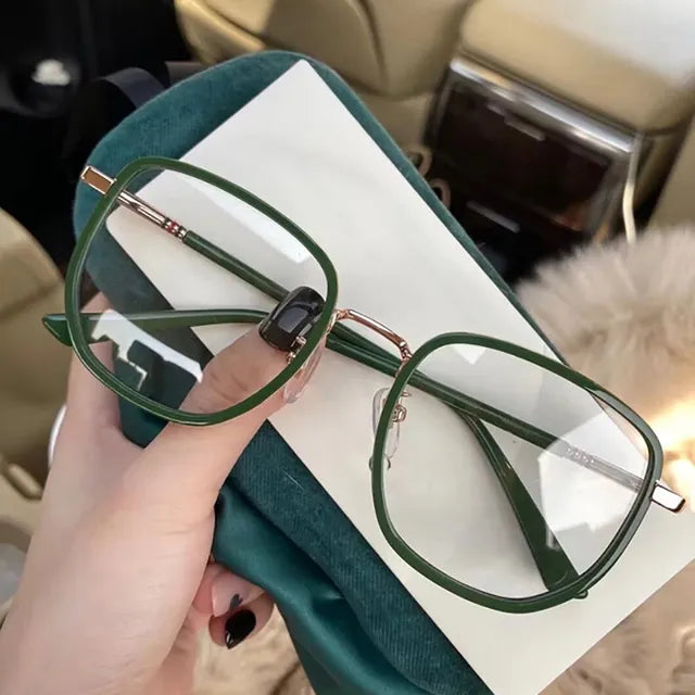 Ultralight Blue Blocking Glasses Girl Retro Green Frame Plain Glasses Blue Light Bezel Transparent Eyewear Glasses for Women